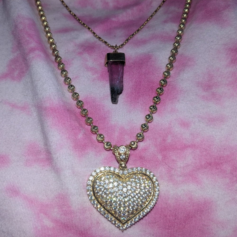Stunning 14k Yellow Gold Large Puffy Heart CZ Pendant 10 Grams